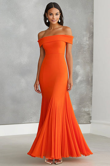 Orange Off the Shoulder Mermaid Long Formal Dress